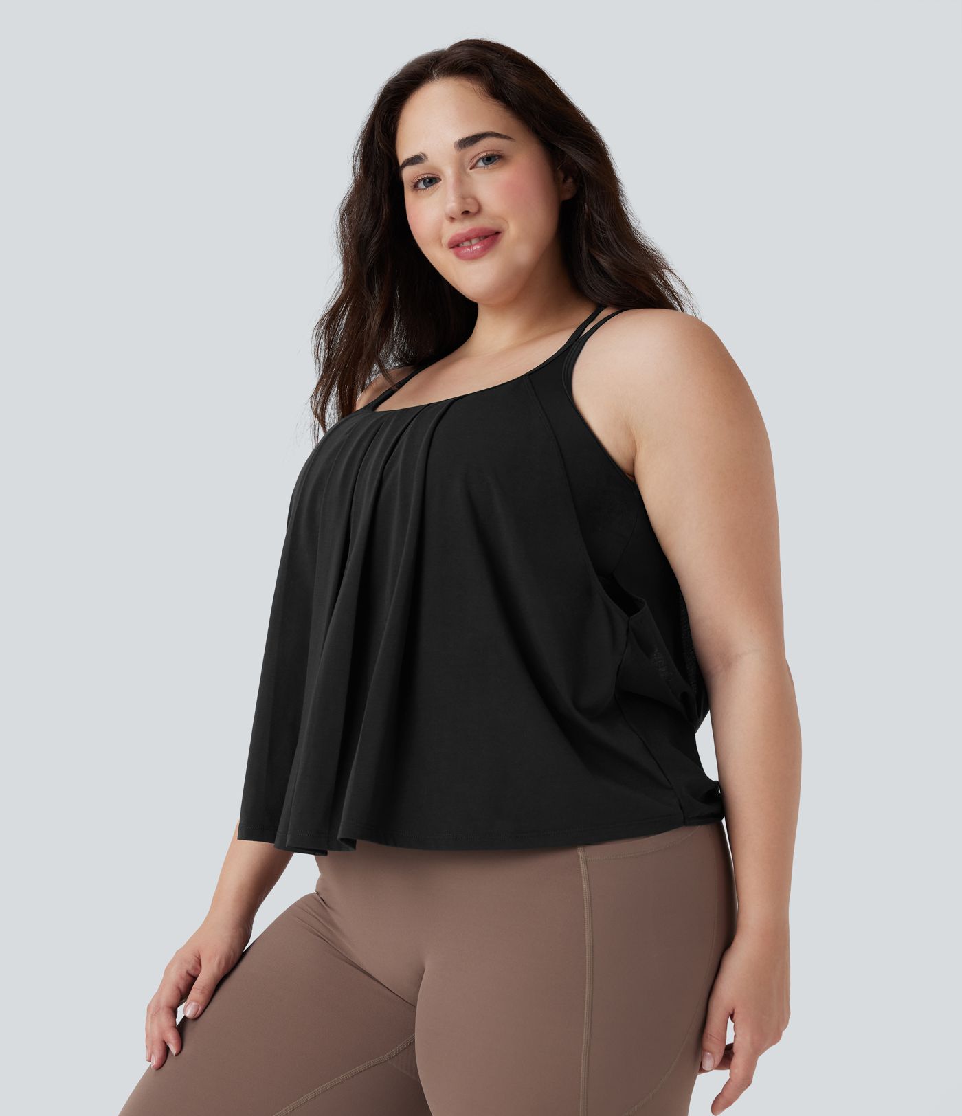 Top Cami de Yoga de Tallas Grandes con Espalda Cruzada Plisado de Secado Rápido