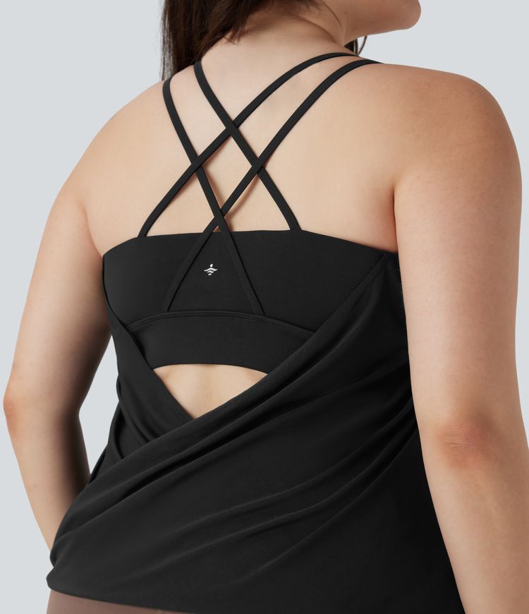 Plus Size Crisscross Backless Pleated Quick Dry Yoga Cami Top