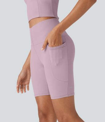 Halara UltraSculpt™ kühlend, schnell trocknend, mit hohem Bund, bauchformende Trainings-Biker-Shorts 7'' mit Taschen - UPF50+