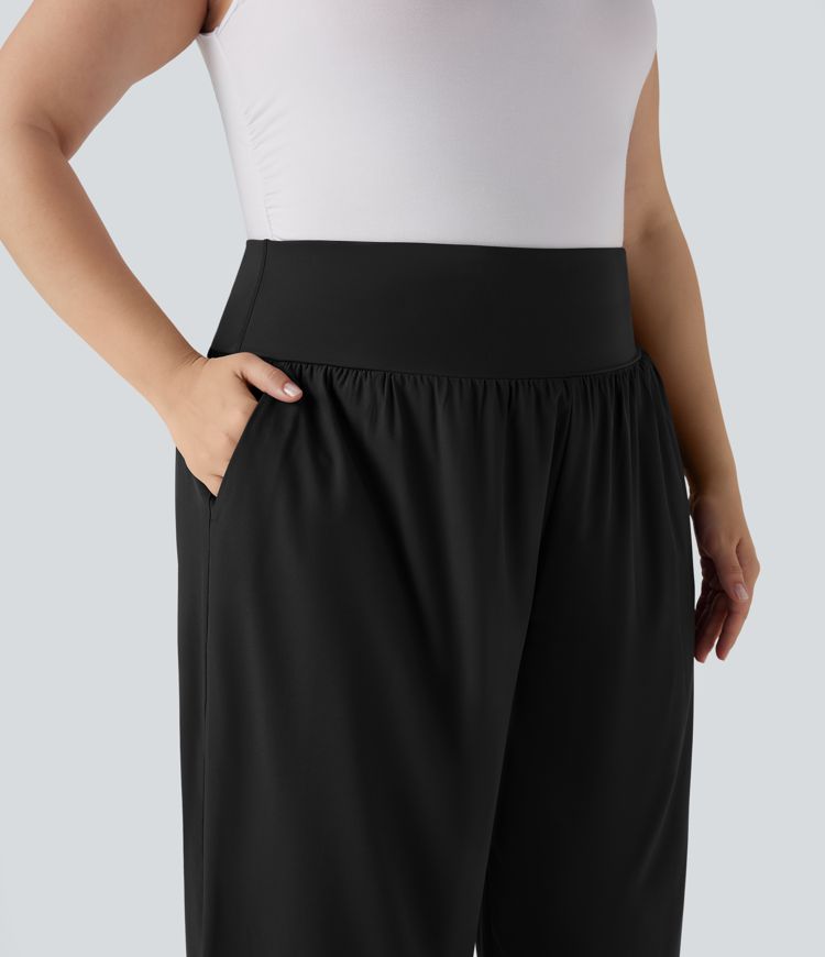 Plus Size Breezeful™ High Waisted Tummy Control Hem Quick Dry Pants with Pockets