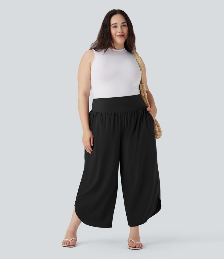 Plus Size Breezeful™ High Waisted Tummy Control Hem Quick Dry Pants with Pockets