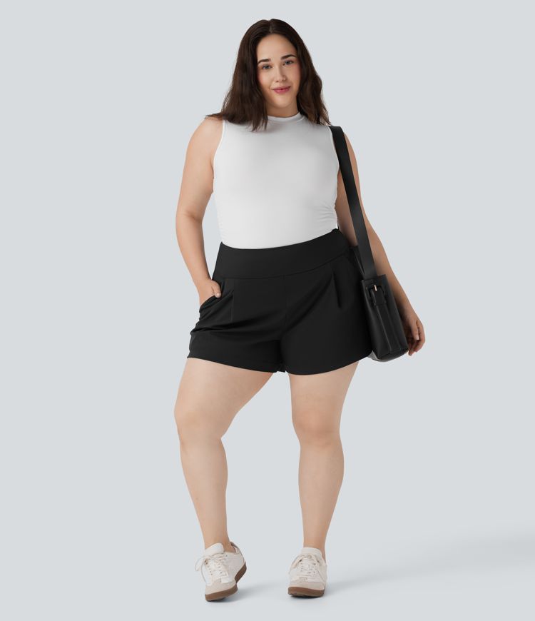 Plus Size High Waisted Work Shorts with Pockets