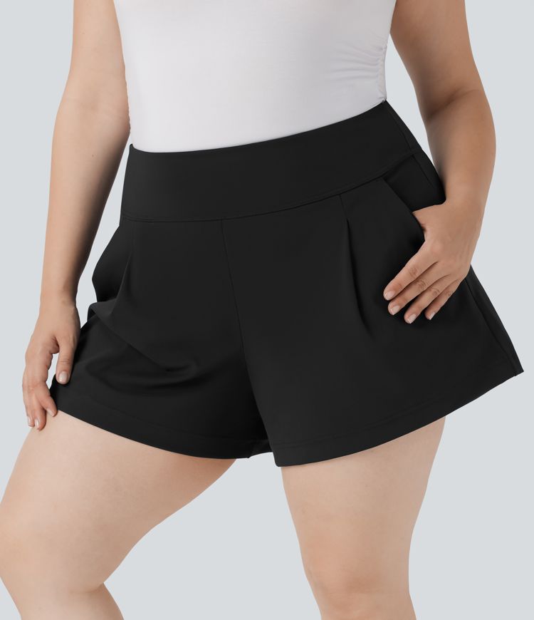 Plus Size High Waisted Work Shorts with Side Pockets
