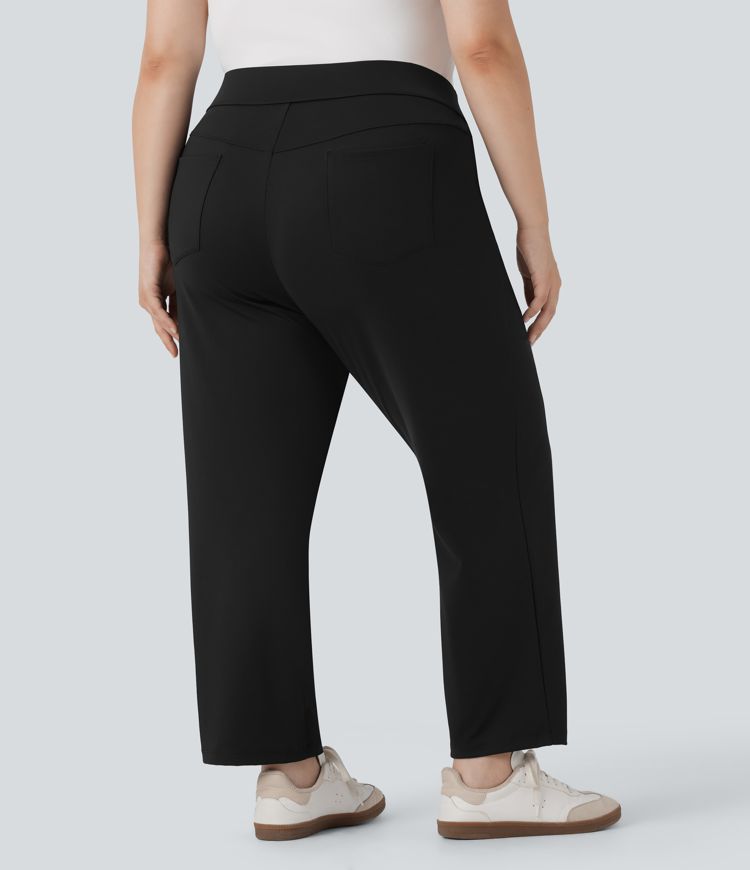 High Waisted Multiple Pockets Straight Leg Quick Dry Golf Plus Size Trousers-Golf Tee-UPF40+
