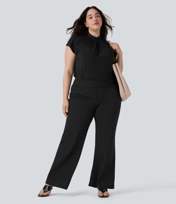 Plus Size Halara Flex™ DayStretch High Waisted Work Flared Trousers with Side Zip Pockets