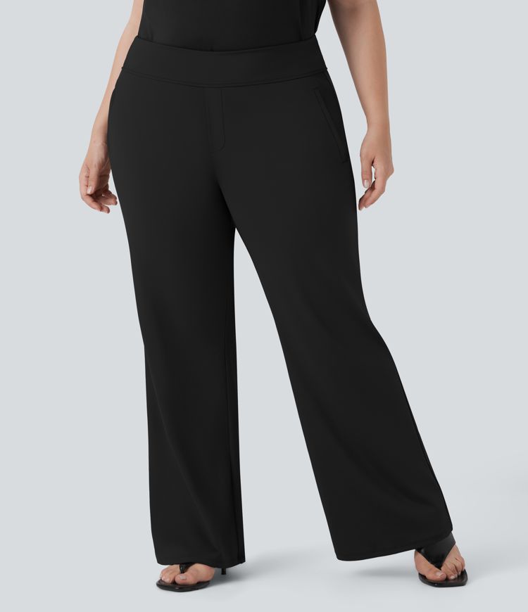 Plus Size Halara Flex™ DayStretch High Waisted Work Flared Trousers with Side Zip Pockets