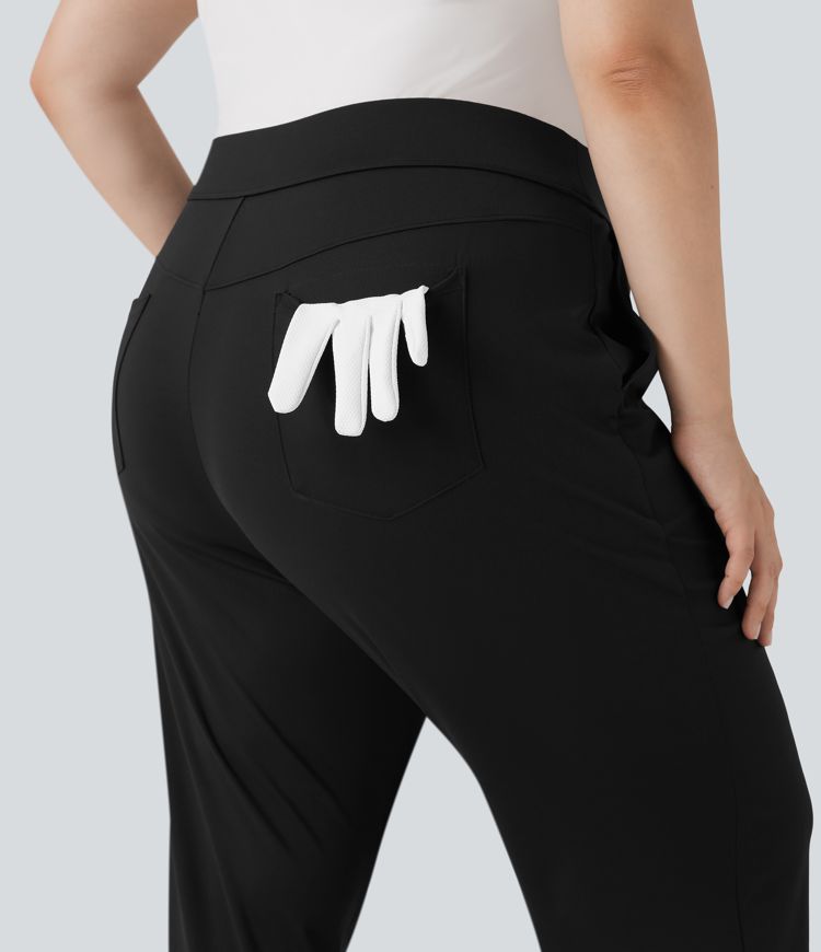 High Waisted Multiple Pockets Straight Leg Quick Dry Golf Plus Size Trousers-Golf Tee-UPF40+