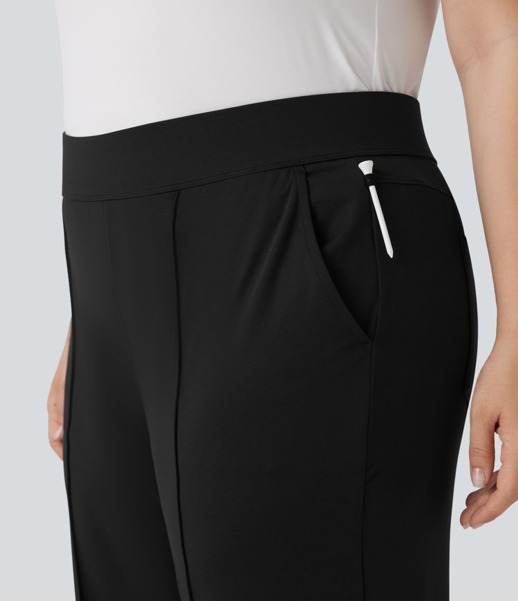 High Waisted Multiple Pockets Straight Leg Quick Dry Golf Plus Size Trousers-Golf Tee-UPF40+