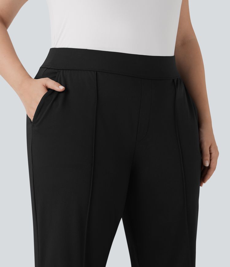 High Waisted Multiple Pockets Straight Leg Quick Dry Golf Plus Size Trousers-Golf Tee-UPF40+