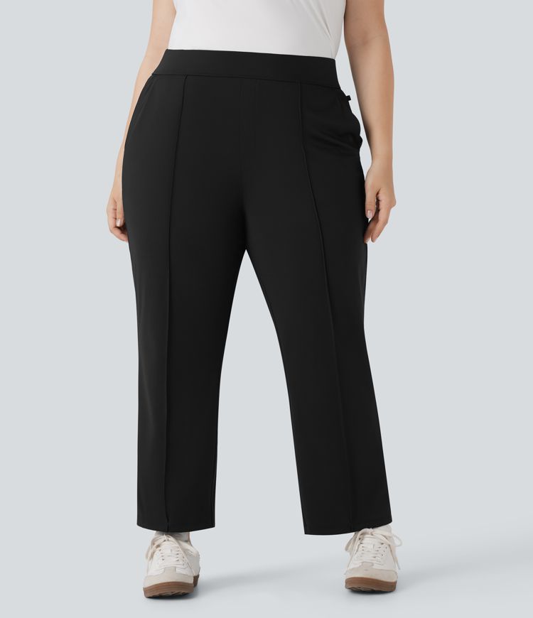 High Waisted Multiple Pockets Straight Leg Quick Dry Golf Plus Size Trousers-Golf Tee-UPF40+