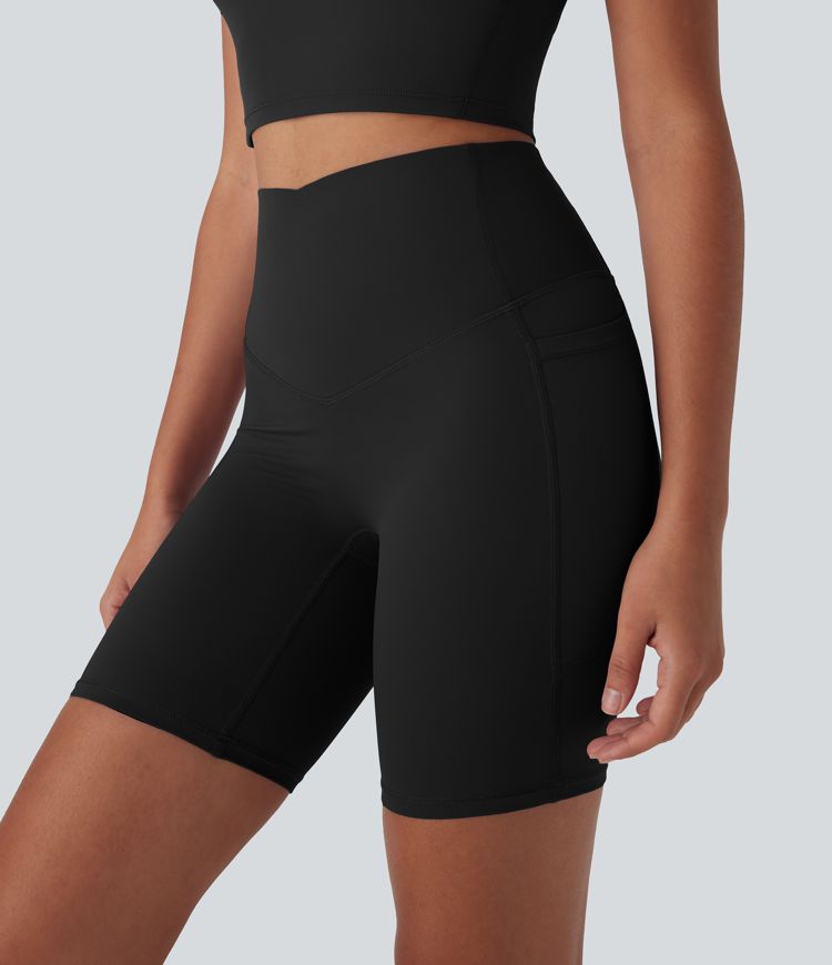 Halara UltraSculpt™ Cool Quick Dry High Waisted Tummy Control Shaping Yoga Biker Shorts 7'' with Pockets-UPF50+
