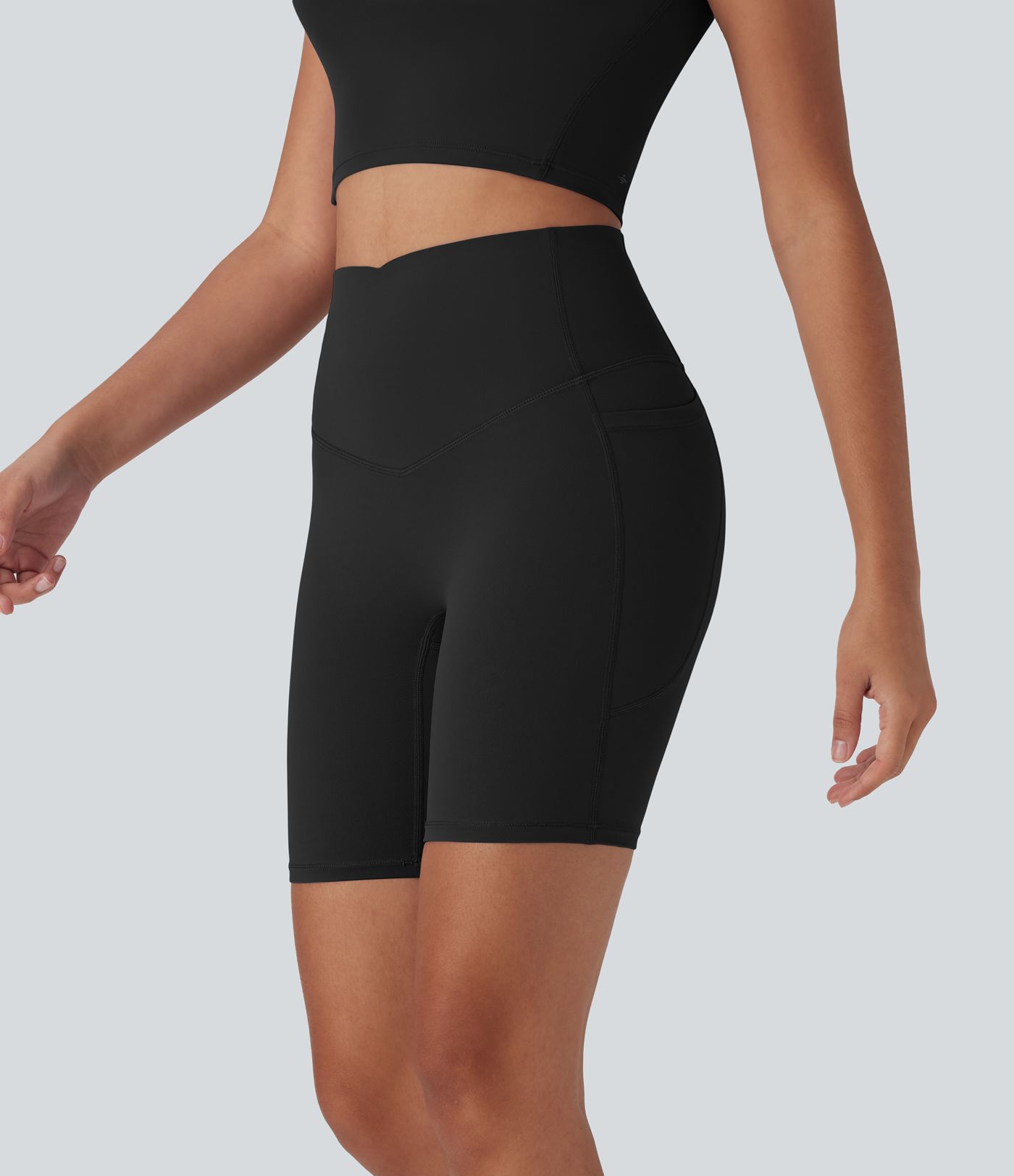 Halara UltraSculpt™ Cool Quick Dry High Waisted Tummy Control Shaping Yoga Biker Shorts 7'' with Pockets-UPF50+