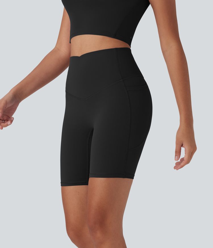 Halara UltraSculpt™ Cool Quick Dry High Waisted Tummy Control Shaping Yoga Biker Shorts 7'' with Pockets-UPF50+