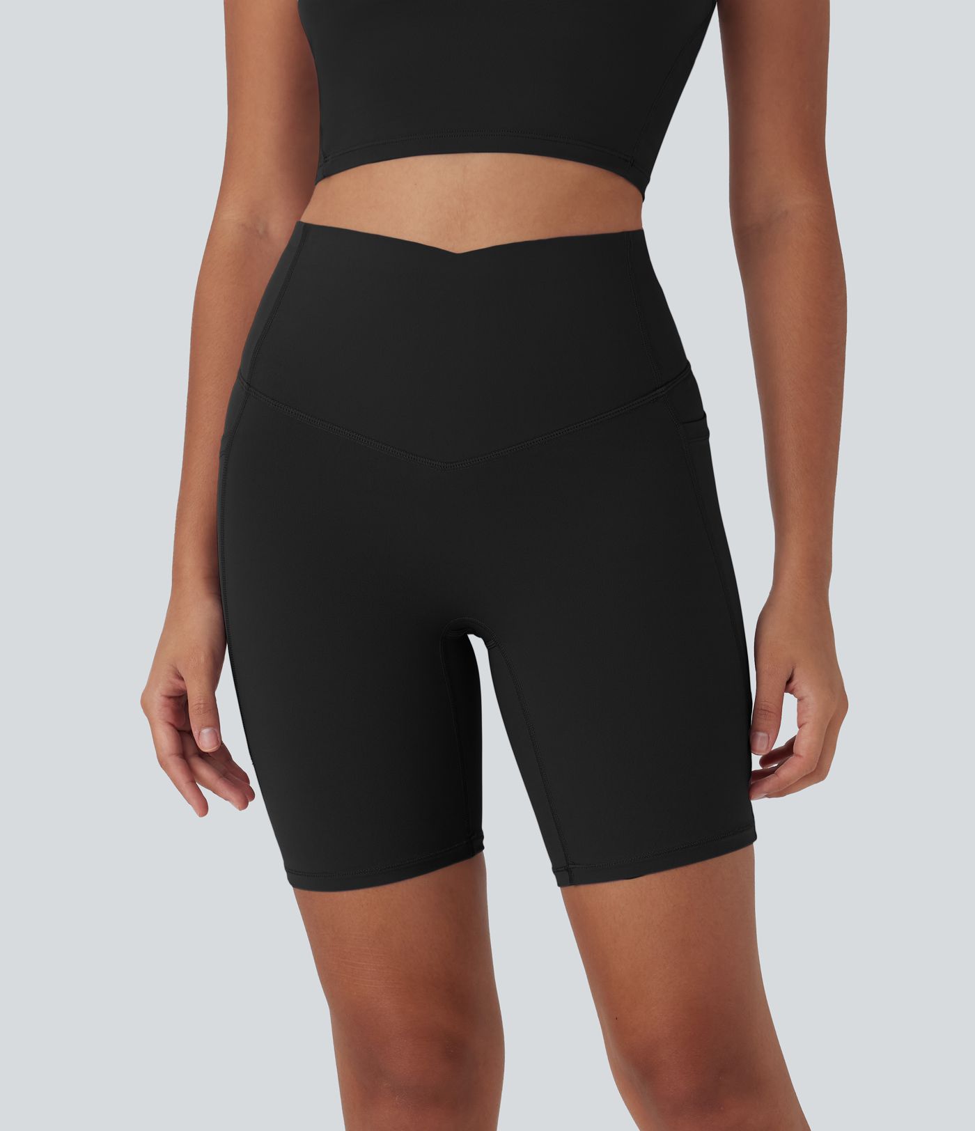 Halara UltraSculpt™ Cool Quick Dry High Waisted Tummy Control Shaping Yoga Biker Shorts 7'' with Pockets-UPF50+