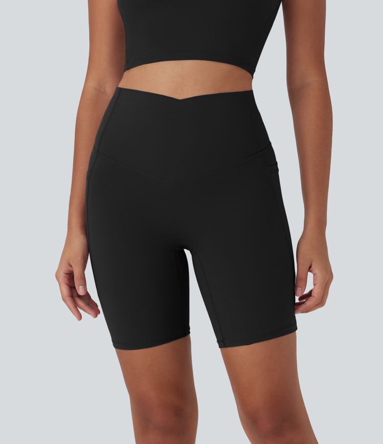 Halara UltraSculpt™ Cool Quick Dry High Waisted Tummy Control Shaping Yoga Biker Shorts 7'' with Pockets-UPF50+