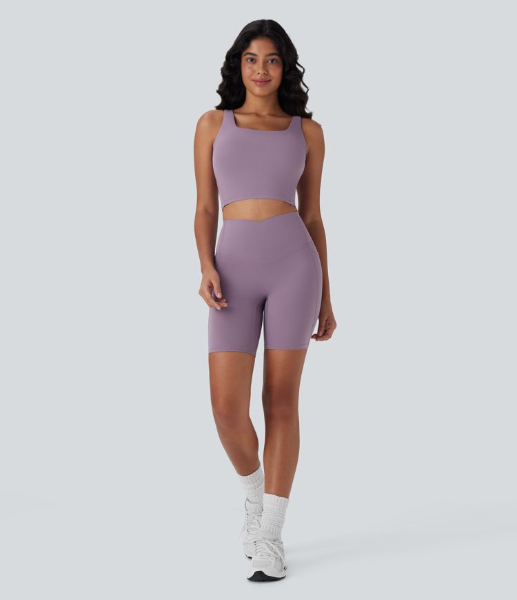 Pantalon large fluide décontracté gainant taille haute avec poches