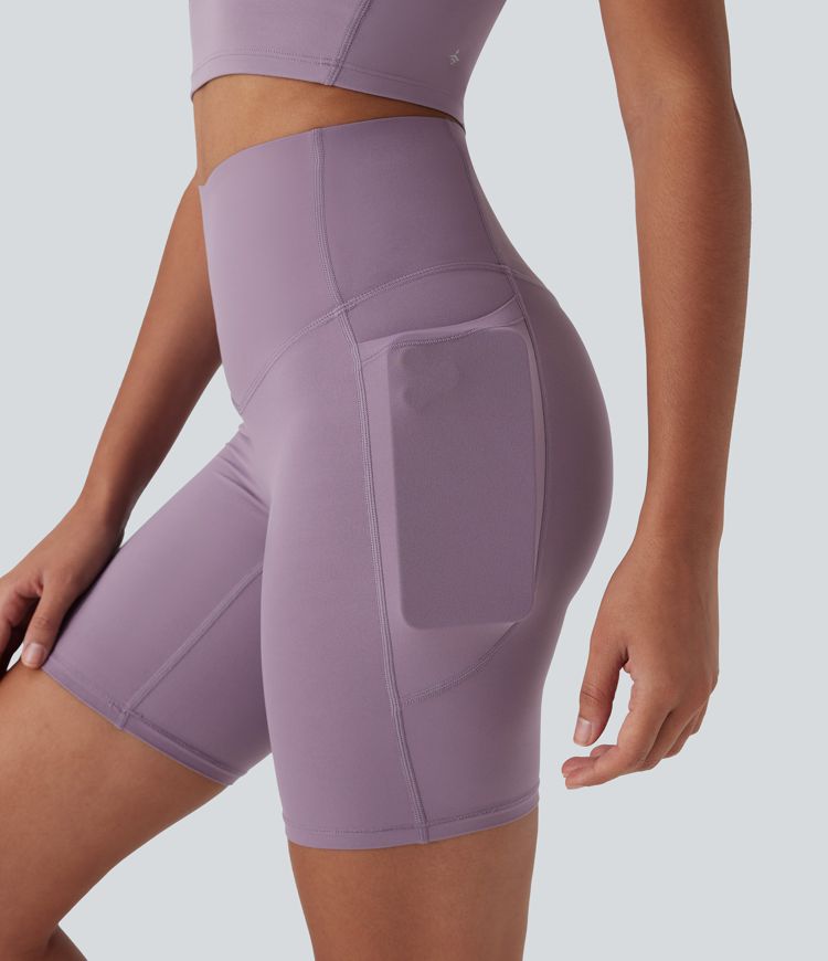 Pantalon large fluide décontracté gainant taille haute avec poches