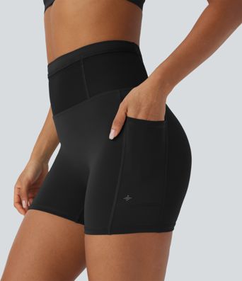Shorts tipo biker de running SpeedWave™ de tiro alto moldeador abdominal  con malla de contraste y de secado rápido en longitud 12,7cm y bolsillos 360°