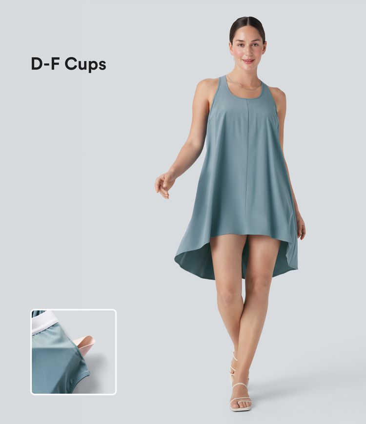 Breezeful™ Backless Racerback Side Pocket High Low Flowy Mini Quick Dry Casual Dress-D/DD/DDD/F Cups