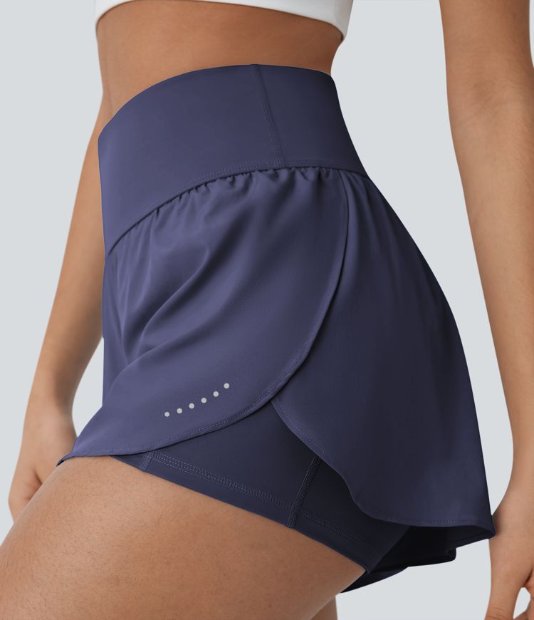 Softlyzero™ QuickDry Short de course à pied 2-en-1 taille haute à ourlet croisé avec pois réfléchissants et poches latérales