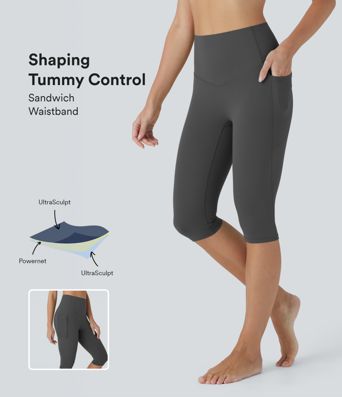 Halara UltraSculpt™ SoCinched High Waist Tummy Control Pedal Pusher Yoga-Leggings mit Taschen