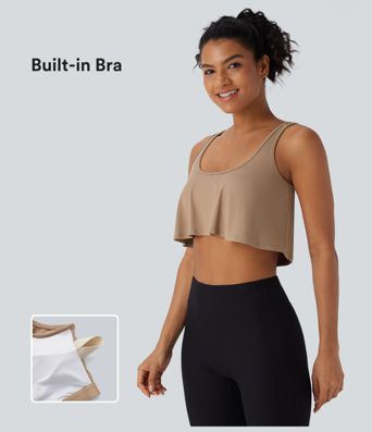 U Neck Backless Draped Cropped Yoga Tank Top