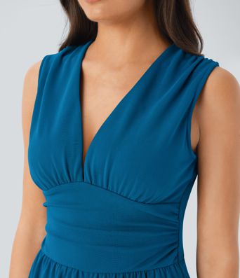 Sleeveless V-neck ruched jumpsuit with pockets - Easy Peasy