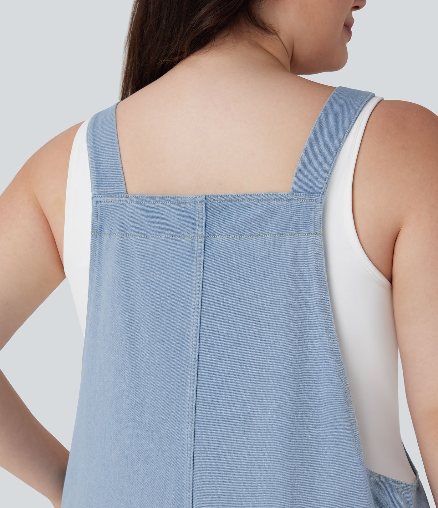 Halara Flex™ V Neck Washed Denim Casual Plus Size Overalls with Pockets
