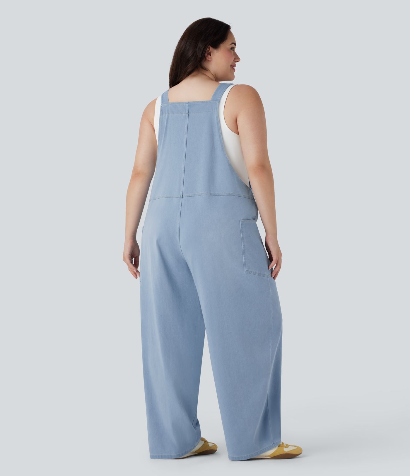 Halara Flex™ V Neck Washed Denim Casual Plus Size Overalls with Pockets
