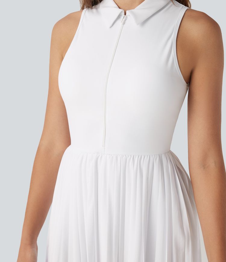 Vestido deportivo Breezeful™ 2 en 1 de secado rápido sin mangas con media cremallera, dobladillo plisado y bolsillos - Easy Peezy