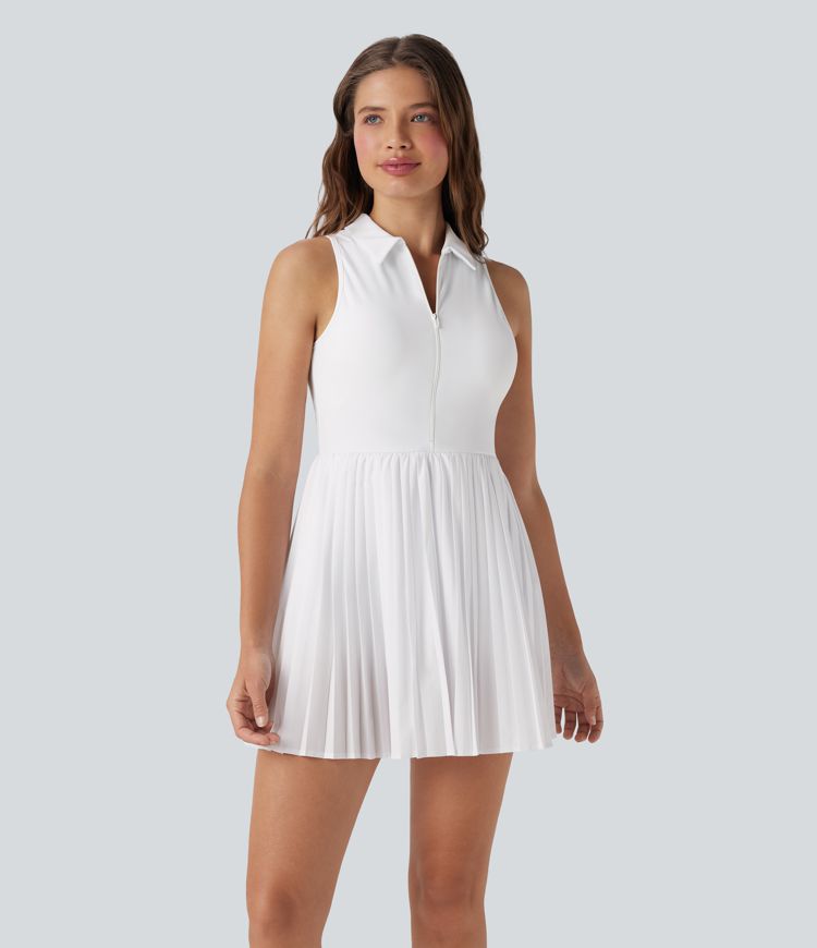 Vestido deportivo Breezeful™ 2 en 1 de secado rápido sin mangas con media cremallera, dobladillo plisado y bolsillos - Easy Peezy