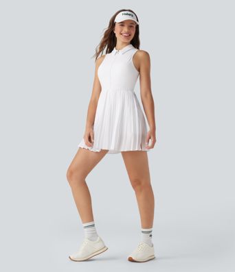 Vestido deportivo Breezeful™ 2 en 1 de secado rápido sin mangas con media cremallera, dobladillo plisado y bolsillos - Easy Peezy
