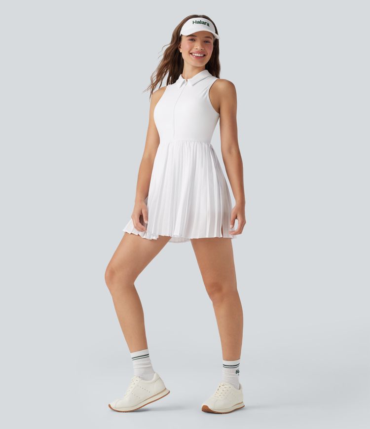 Vestido deportivo Breezeful™ 2 en 1 de secado rápido sin mangas con media cremallera, dobladillo plisado y bolsillos - Easy Peezy