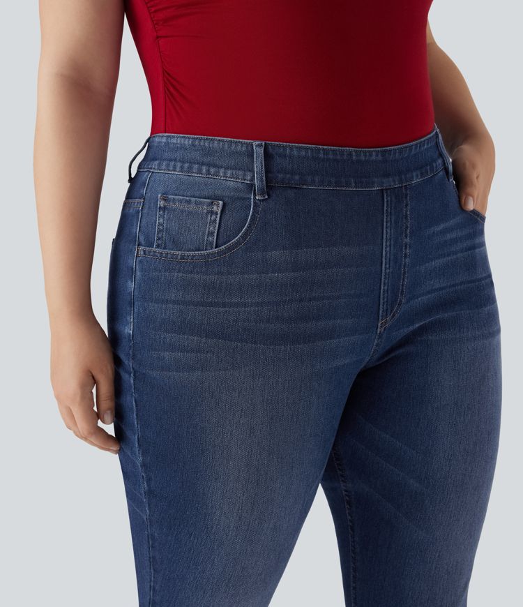 Plus Size Halara Flex™ High Waisted Washed Casual Bootcut Jeans with Pockets