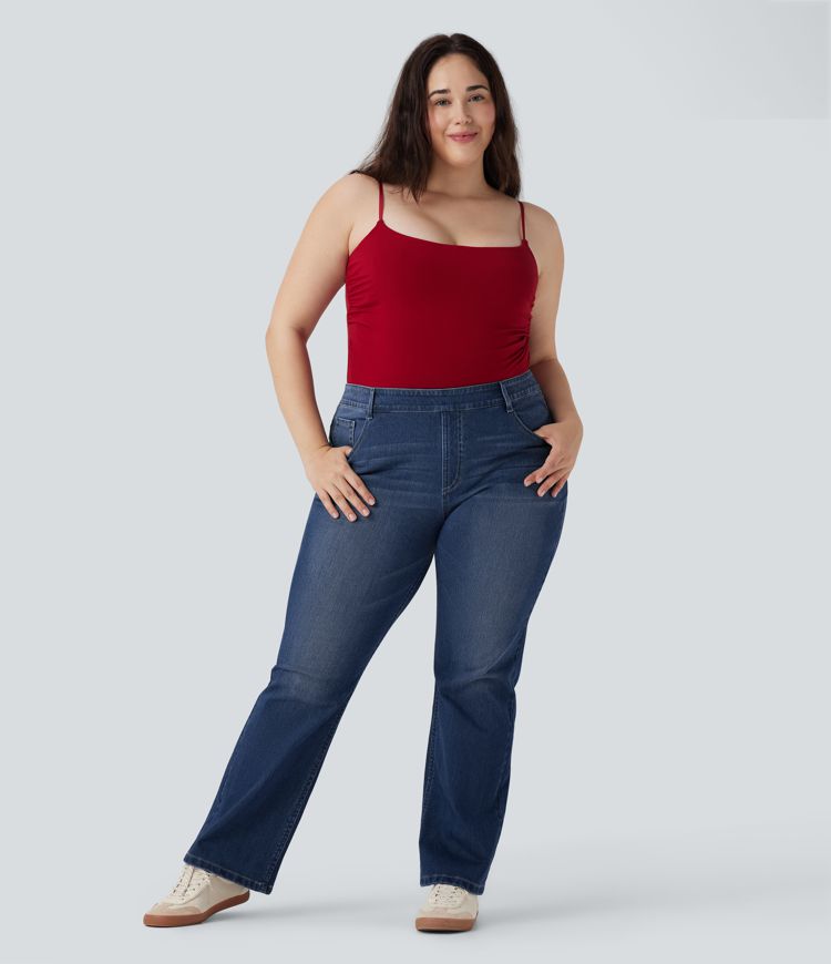 Plus Size Halara Flex™ High Waisted Washed Casual Bootcut Jeans with Pockets