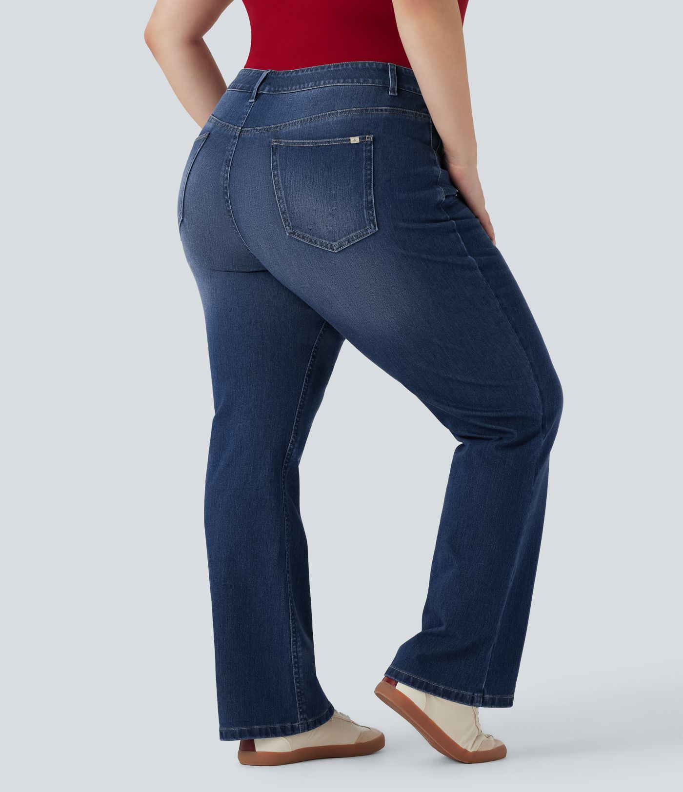 Jean décontracté grande taille évasé taille haute Halara Flex™ effet délavé avec multiples poches