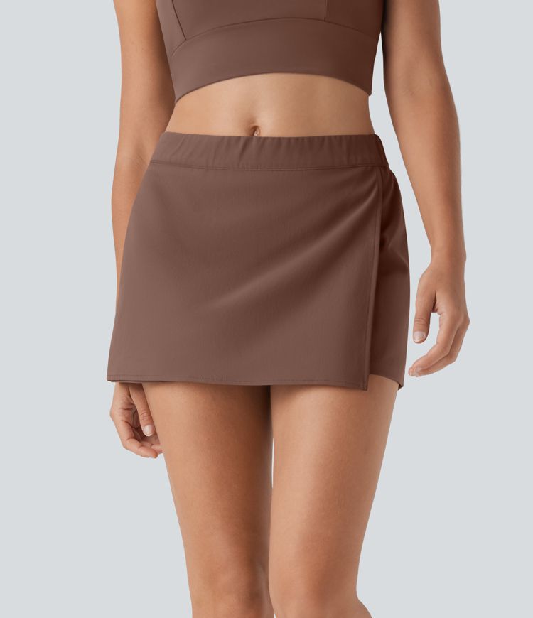 Falda pantalón de tenis mini de sarga plegable de tiro medio repelente al agua con bolsillos laterales