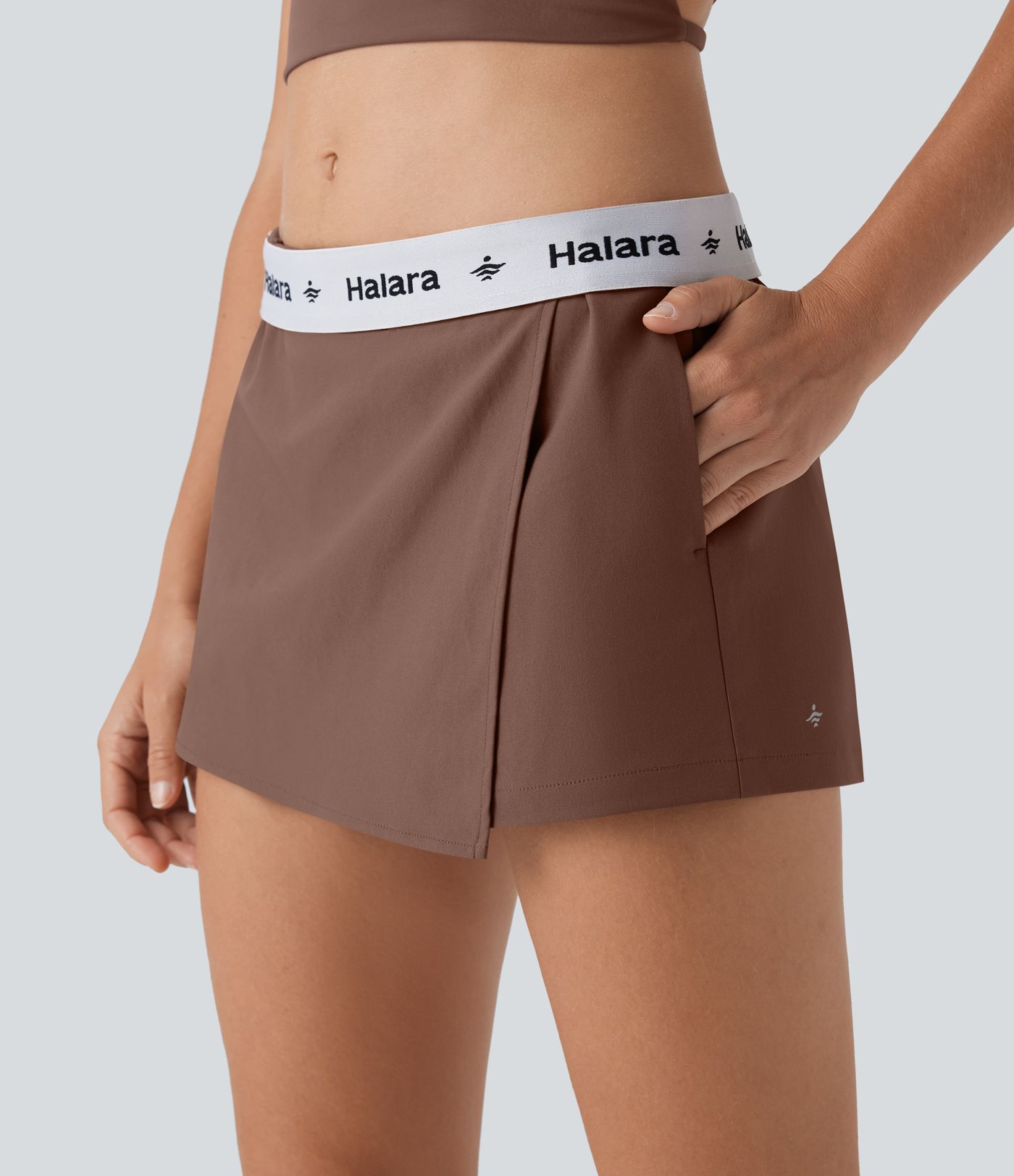 Falda pantalón de tenis mini de sarga plegable de tiro medio repelente al agua con bolsillos laterales