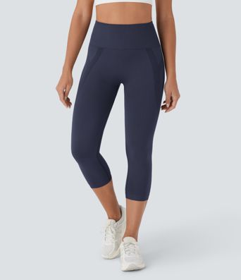 OneForm Seamless Flow High Waisted Ruched Capri Yoga Leggings