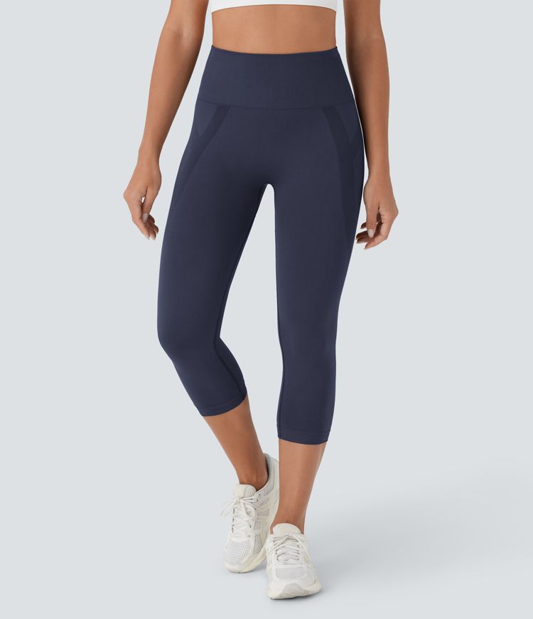 OneForm Seamless Flow High Waisted Ruched Capri Yoga Leggings