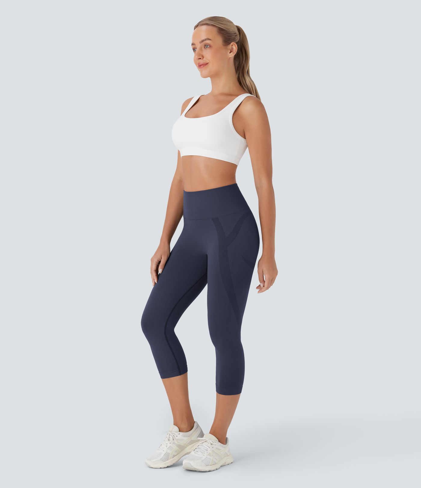 OneForm Seamless Flow High Waisted Ruched Capri Yoga Leggings