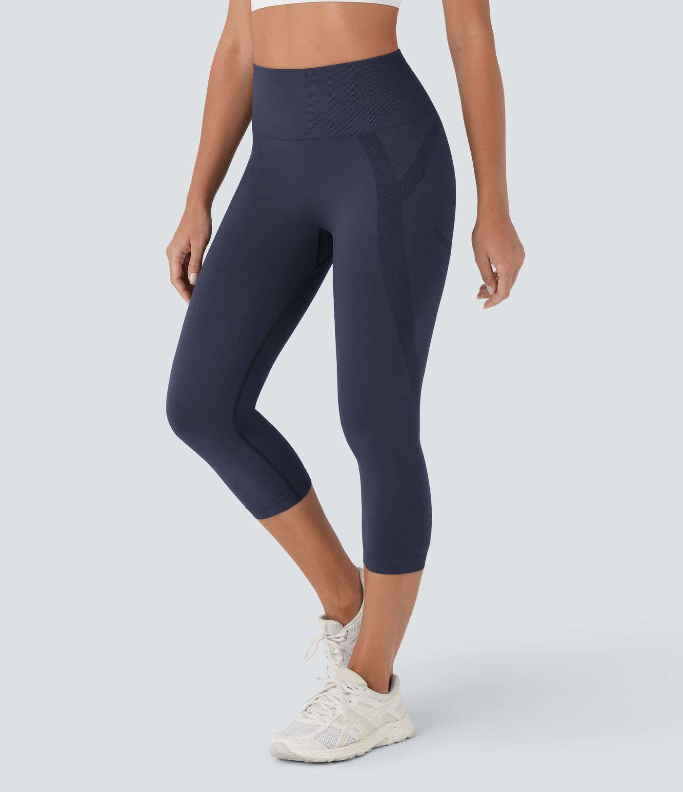 OneForm Seamless Flow High Waisted Ruched Capri Yoga Leggings