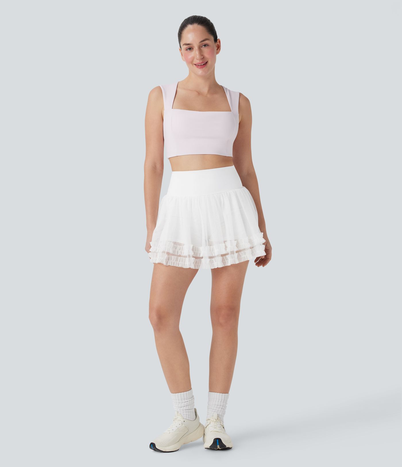 Minifalda de baile 2 en 1 de malla en contraste con efecto moldeador de abdomen y cintura alta con bolsillos laterales