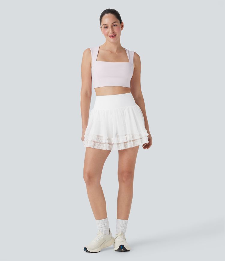 Minifalda de baile 2 en 1 de malla en contraste con efecto moldeador de abdomen y cintura alta con bolsillos laterales