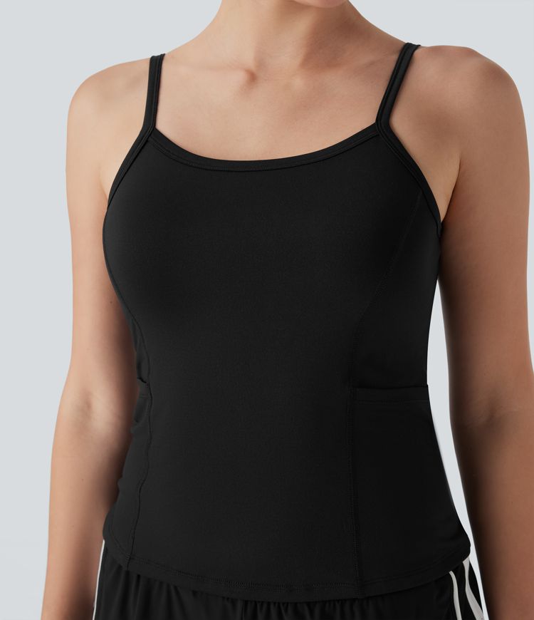 Side Pockets Plain Workout Cami Top Side Pockets Plain Workout Cami Top