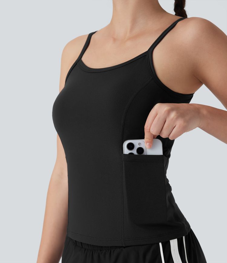 Side Pockets Plain Workout Cami Top Side Pockets Plain Workout Cami Top