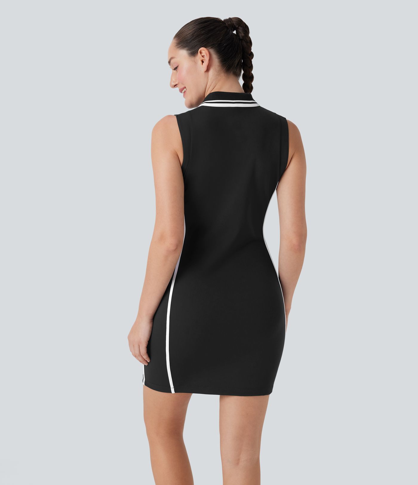 SoftlyZero™ Airy Color Block Polo Zip Sleeveless Bodycon Cool Touch Mini Casual Dress-UPF50+