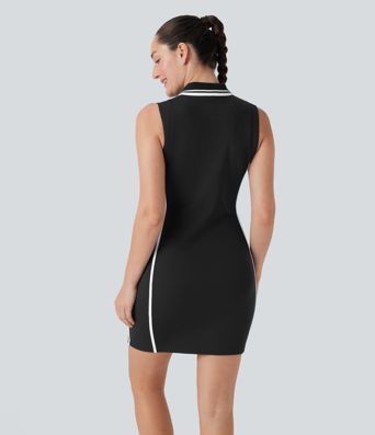 SoftlyZero™ Airy Color Block Polo Zip Sleeveless Bodycon Cool Touch Mini Casual Dress-UPF50+