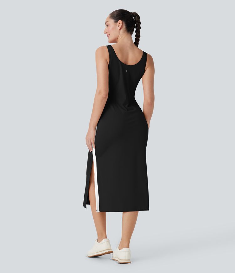 SoftlyZero™ Airy Color Block Hem Cool Touch Workout Active Tank Dress with Pockets-UPF50+