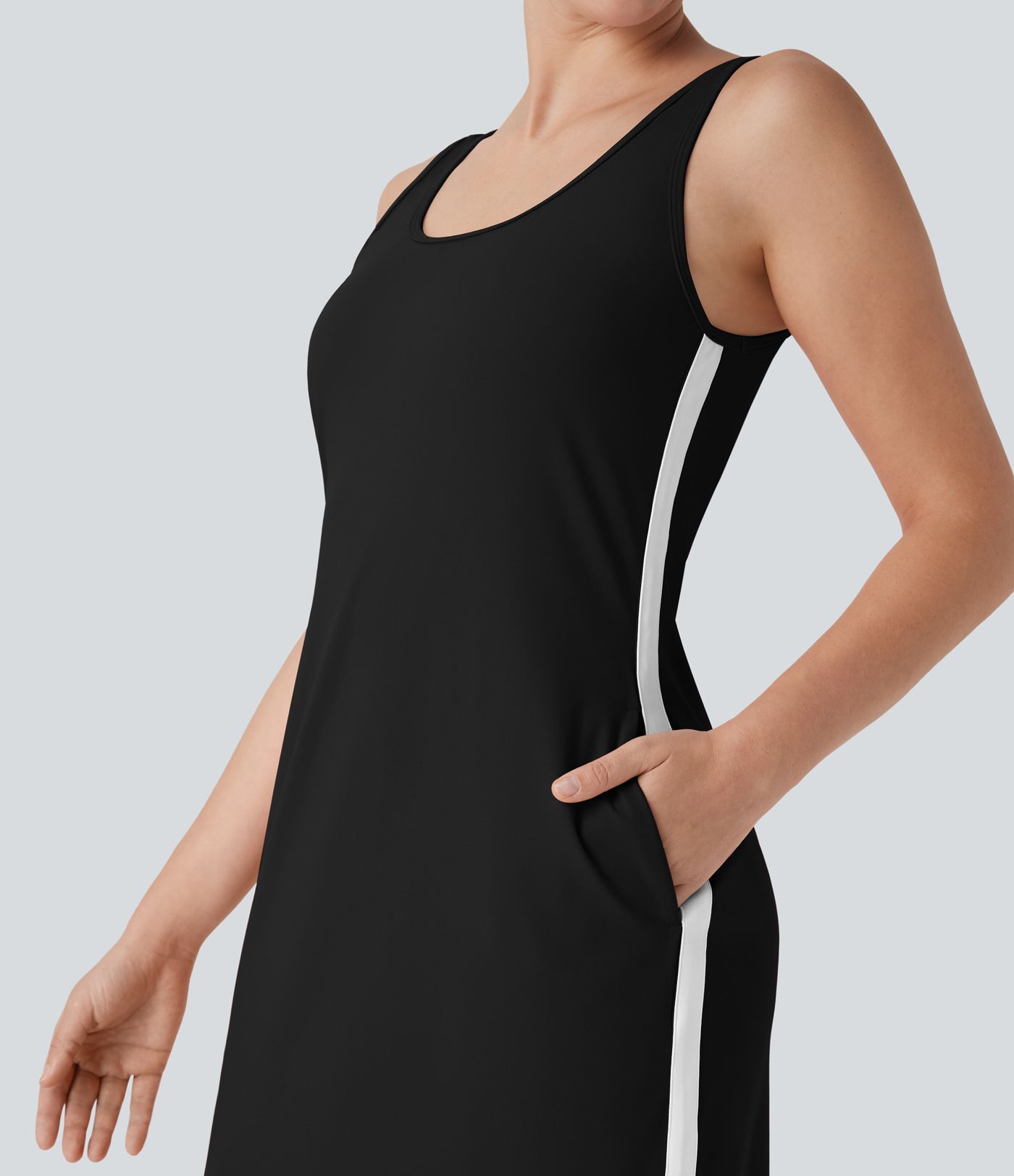 SoftlyZero™ Airy Color Block Hem Cool Touch Workout Active Tank Dress with Pockets-UPF50+